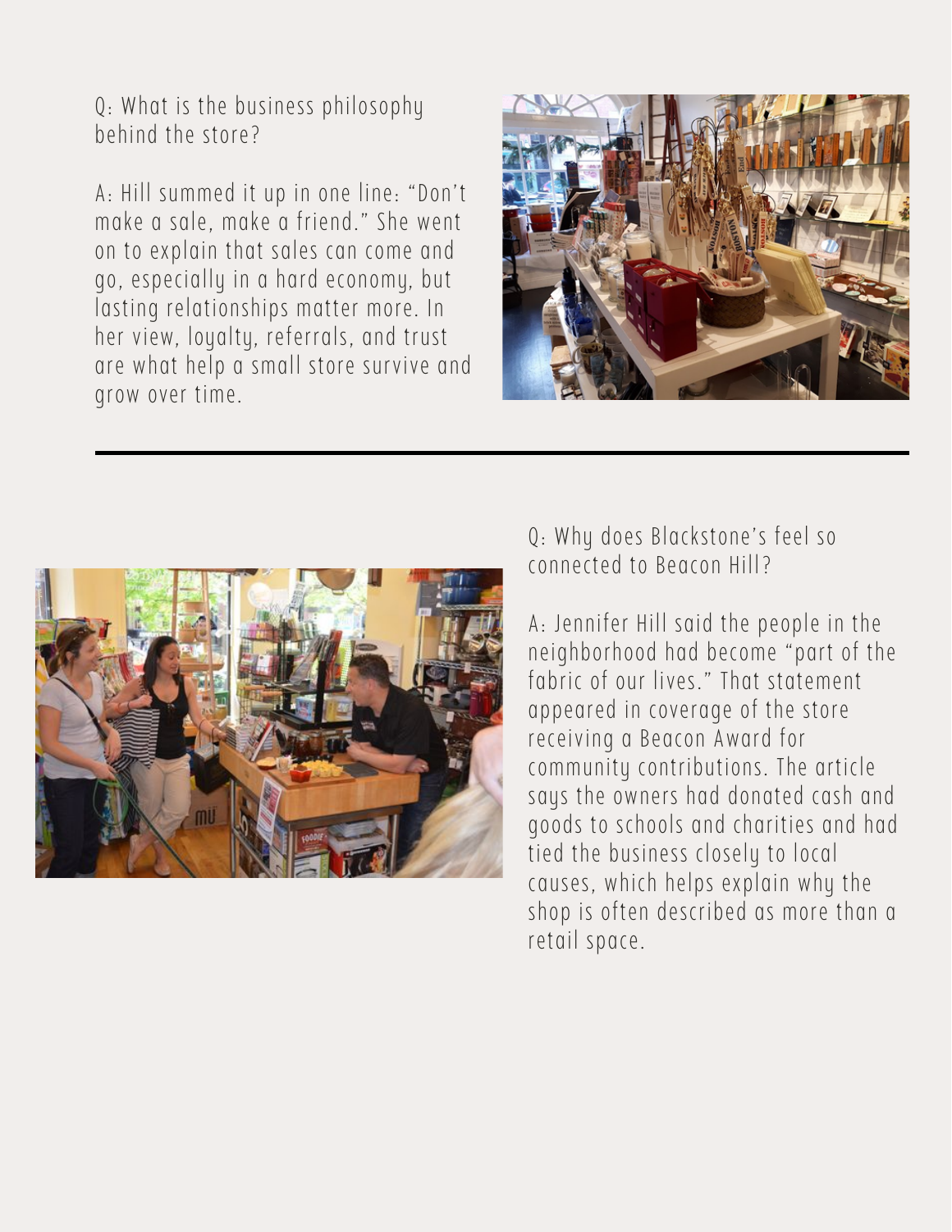 Page two of the profile, discussing the store’s philosophy and neighborhood ties