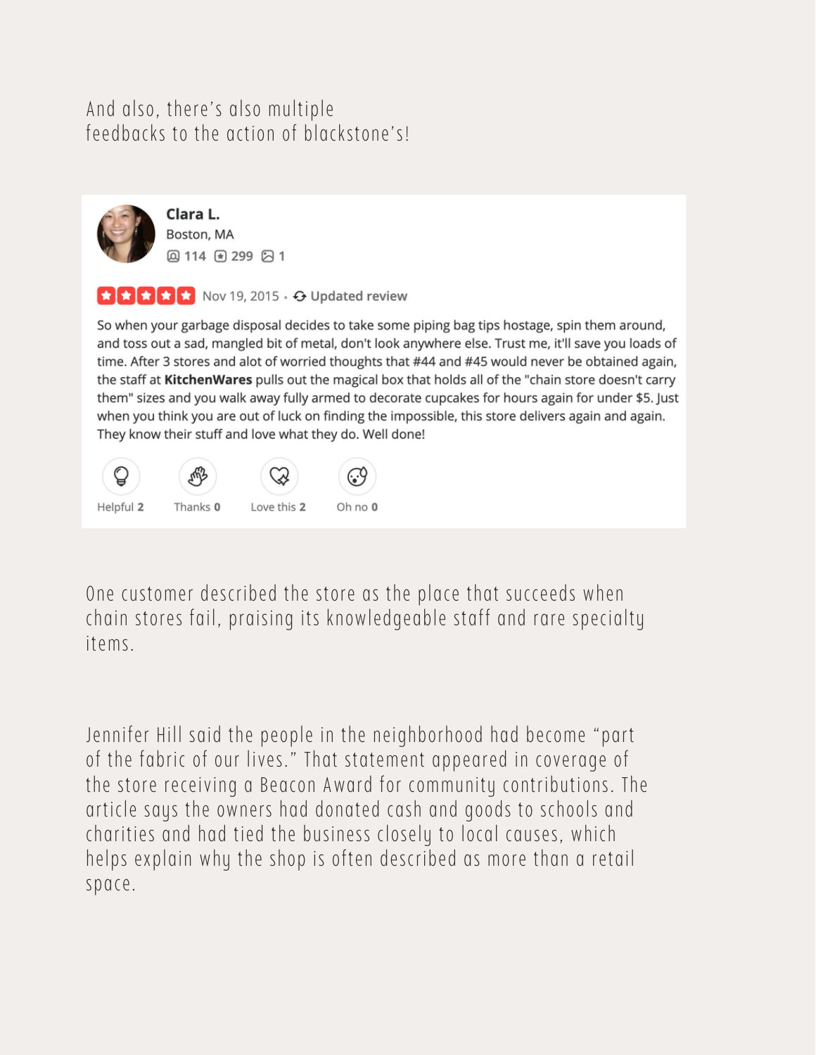 Page three of the profile, presenting customer perspectives